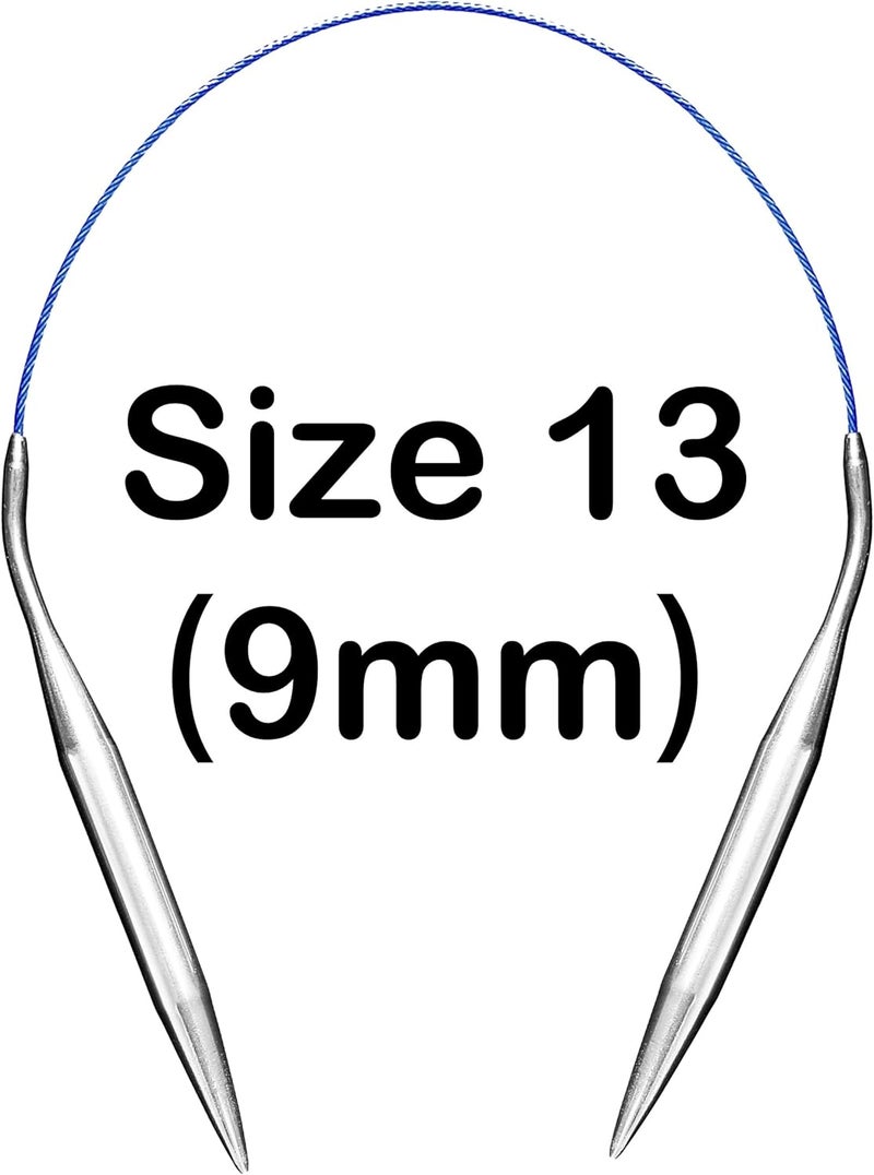 cuteDIY Size 13 Circular Knitting Needles 16 Inch Set Round Metal Kit (Etched US&mm, Color-Coded Cable, Smooth Join) - Image 2